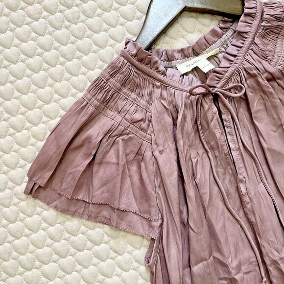 GRADE & GATHER V-NECK SATIN RUFFLE Midi DRESS IN DUSTY ORCHID Size L - Picture 5 of 13